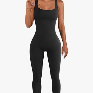 One piece ribbed black body suit